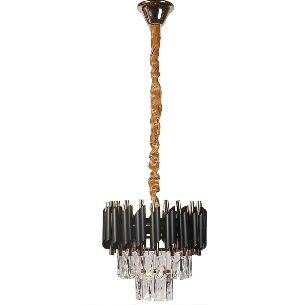 SHRI MAHAL ANTIQUES 300 MM LED Crystal Chandlier | Black & Gold Metal Body | LED Color - Cool White, Neutral White, Warm White | for Home