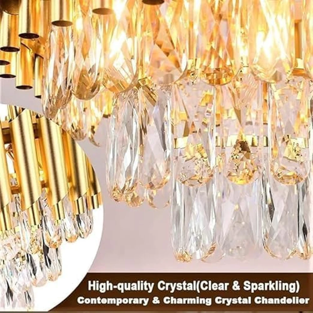 Crystal 3 Light (WW/WH/NW) Led Jhoomer Ceiling Lights Hanging for Living Room Chandelier Hanging Light for Dining Lights for Ceiling Chandelier for Home (Gold, 2-Tier, 300 MM, 12 Inch)