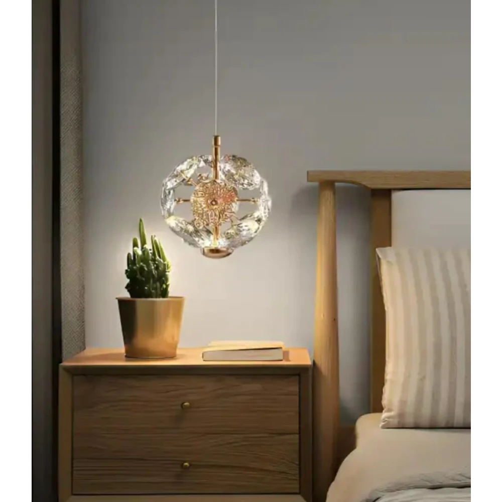 SHRI MAHAL ANTIQUES Flower Shape Round LED Crystal Chandelier Light for Living Room Bed Room Hall Pendant Lamp Ceiling Lamp (Gold, Clear