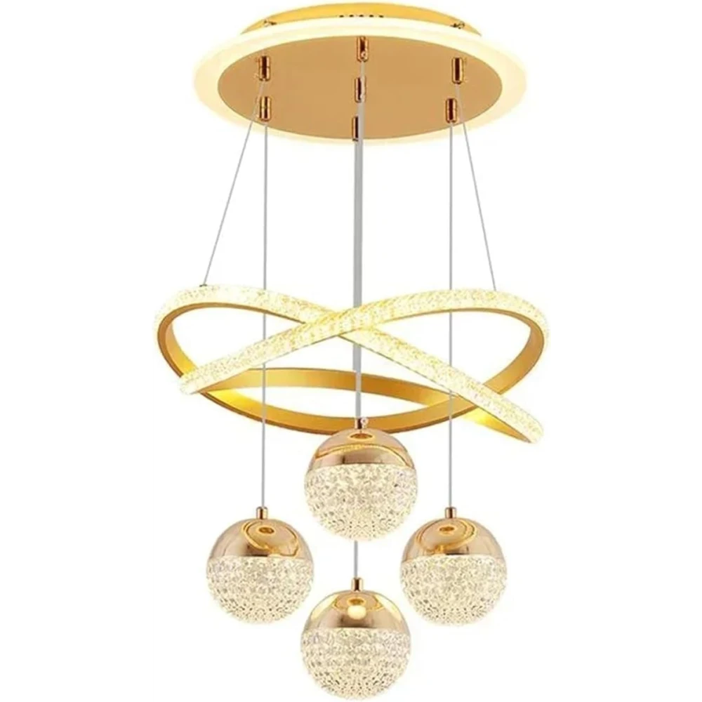 SHRI MAHAL ANTIQUES Golden 5 Light with Remote Curvy LED Pendant Chandelier Light Pendants Ceiling Lamp (Gold)