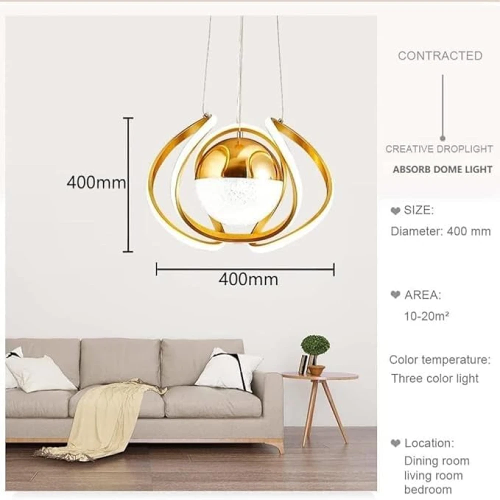 Modern 3-Color LED Chandelier,Gold Chandelier Light Fixture Dining Room Hanging Lamp,Adjustable Height Ceiling Pendant Light for Living Room Entryway Staircase Bedroom Kitchen Island.