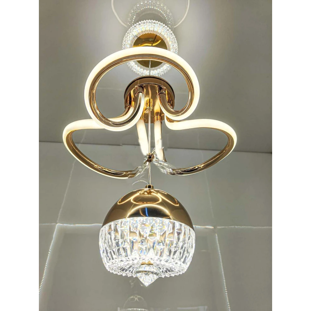 SHRI MAHAL ANTIQUES Modern LED Chandelier with Crystal Pendant - Dimmable Gold Ceiling Light Fixture for Living Room, Dining Room, Bedroom