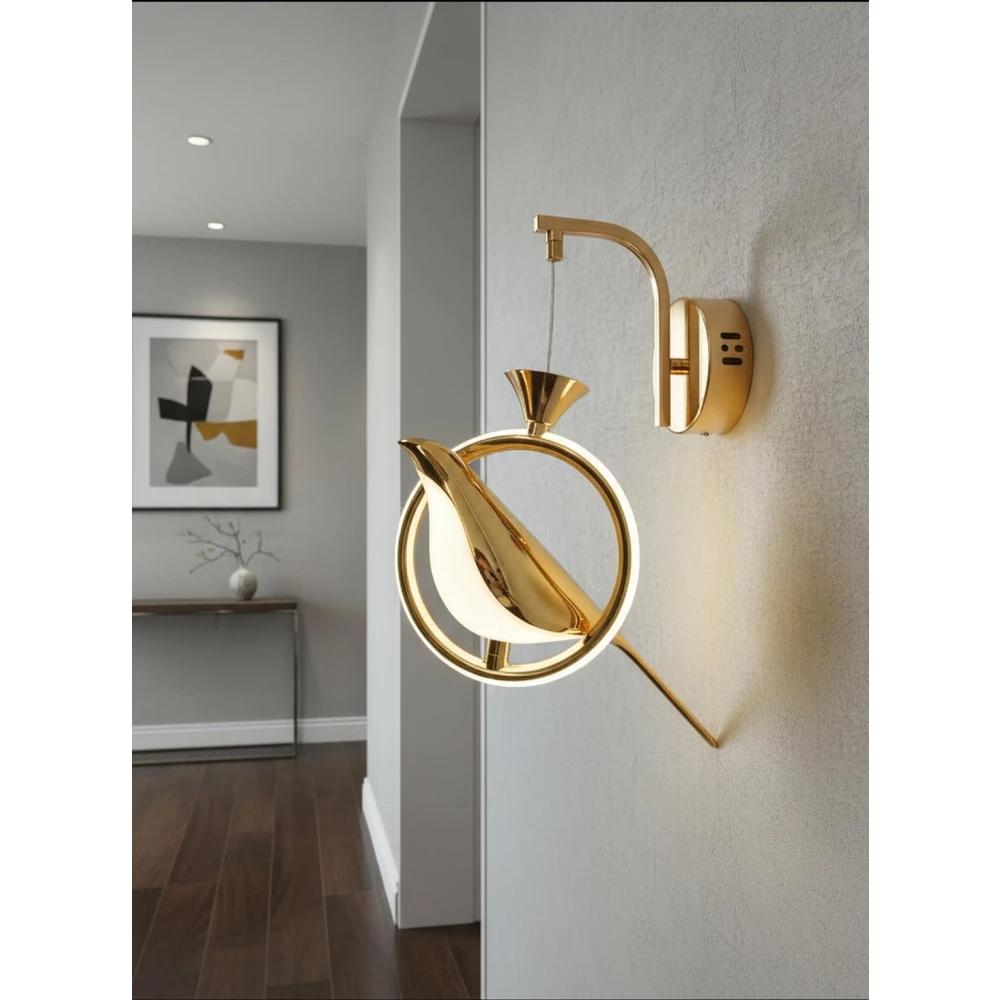 PRMOAGEN Modern Bird-Shaped LED Wall Light, Gold and White Sconce with Artistic Design, Energy-Efficient Decorative Lighting for Bedrooms, Living Rooms, and Hallways Stylish Accent Light Fixture