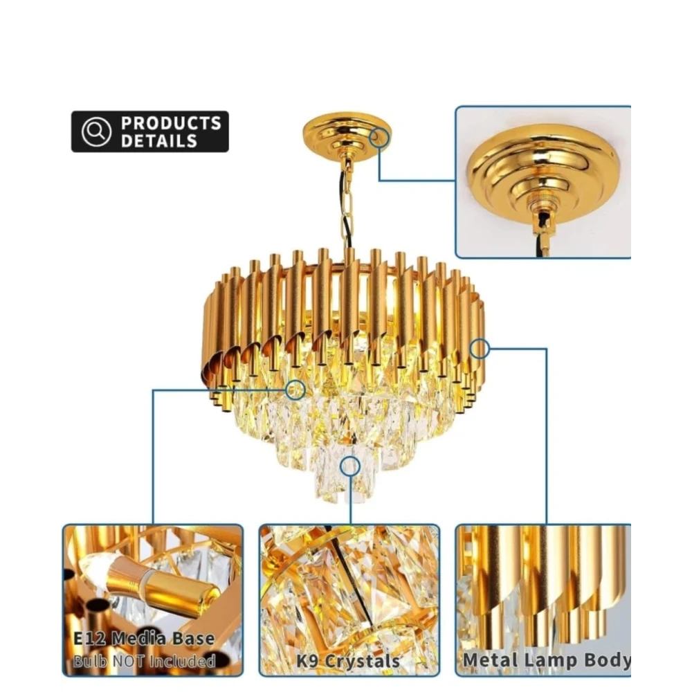 SHRI MAHAL ANTIQUES Crystal Gold Polish Metal 400mm Chandelier Hanging Ceiling Pendant jhoomer Chandelier Ceiling Lamp (Gold