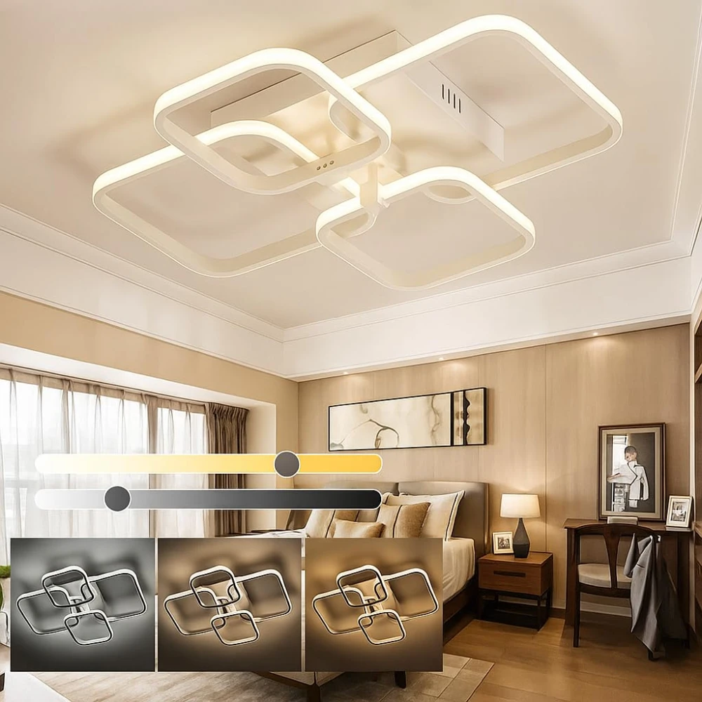 SHRI MAHAL ANTIQUES LED Ceiling Light with Remote Control, White Acrylic Modern 3-Color Ceiling Light Flush Mount for Living Room, Bedroom, 58x45x12cm