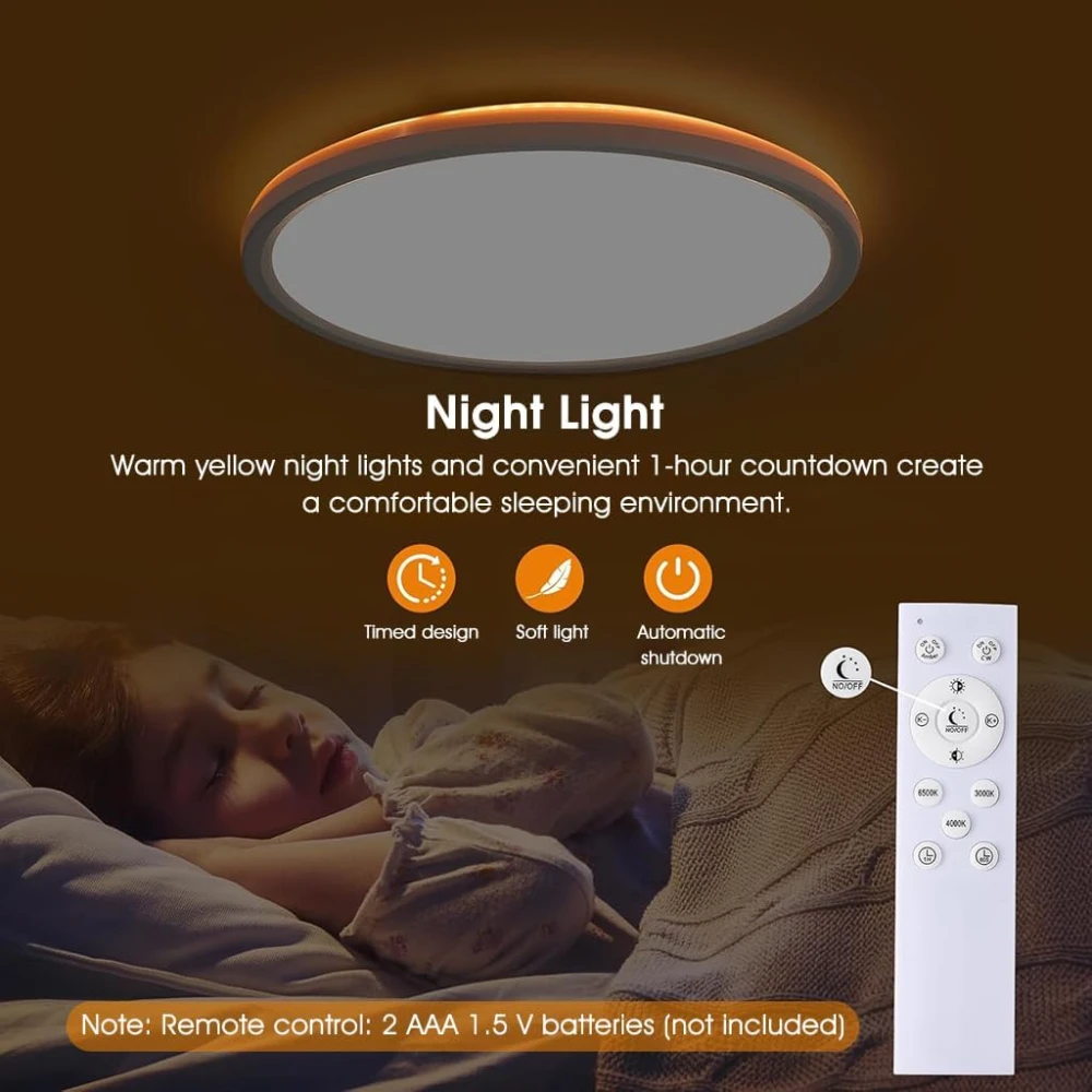 PRMOAGEN Plastic 12" LED Ceiling Light with Remote Control,Dimmable 24 W 3-Color Ceiling Light with Dim Night Light 1800k Warm,Round Flush LED Ceiling Lights (White)
