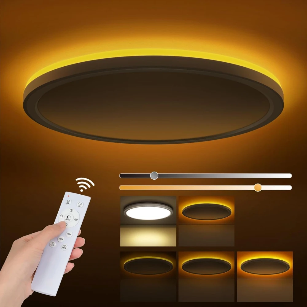PRMOAGEN LED Ceiling Light Dimmable 24 W 2800 LM, Ceiling Light with Remote Control, 1800 K Dimmable Night Light, 3000 K - 6500 K Bedroom Lamp for Bedroom, Children's Room, Living Room, Bathroom