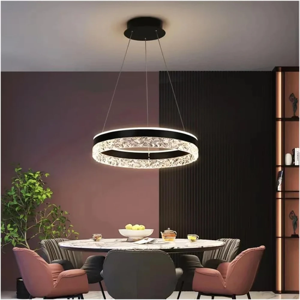 SHRI MAHAL ANTIQUES Modern Led Pendant lamp Home Lighting Crystal Rings Ceiling Mounted Chandelier Lighting Hanging Lamp, Pendant Lamp with Remote Controll