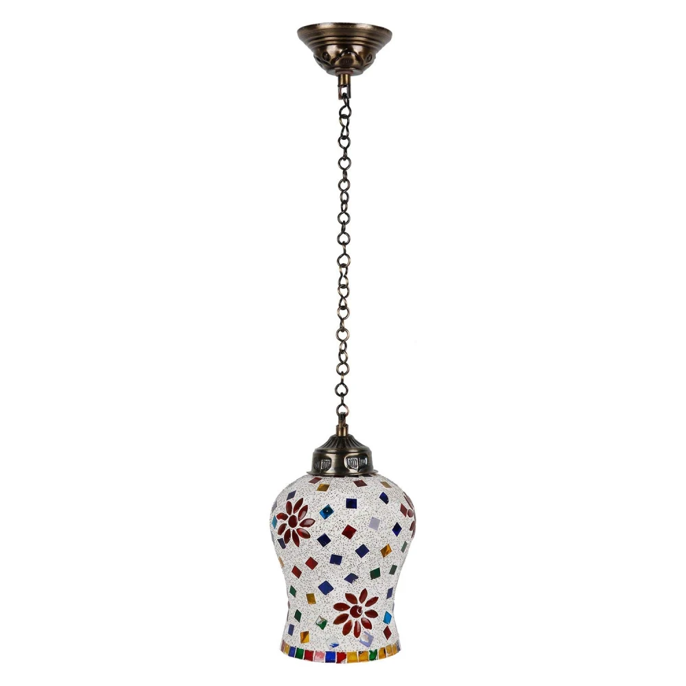 SHRI MAHAL ANTIQUES Handcrafted Temple Bell Shaped Mosaic Crystal Decorated Glass Hanging Light Pendants Ceiling Lamp (Multicolor)