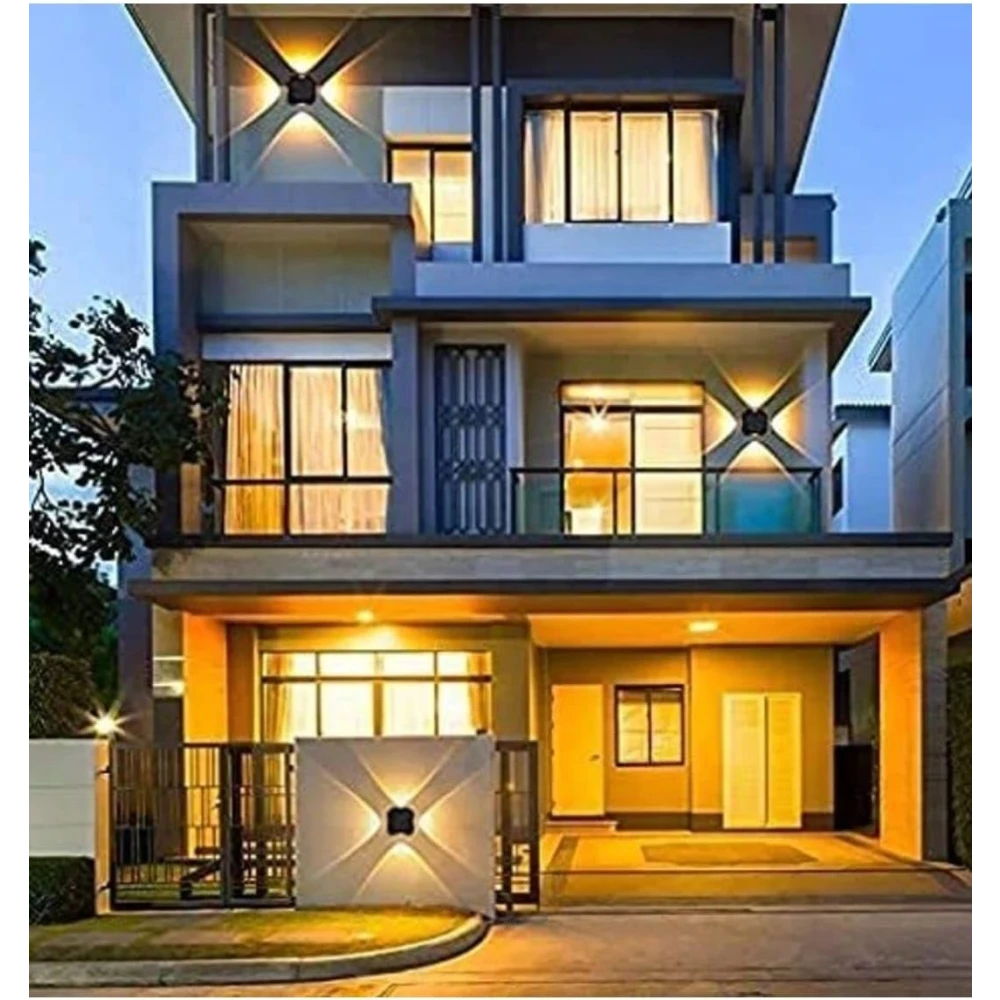 PRMOAGEN 4 Way LED Indoor & Outdoor Lamp Up/Down Right/Left Elevation Light Rustproof & Waterproof Aluminum Body Black (Warm White) Post Light Outdoor Lamp (Yellow)