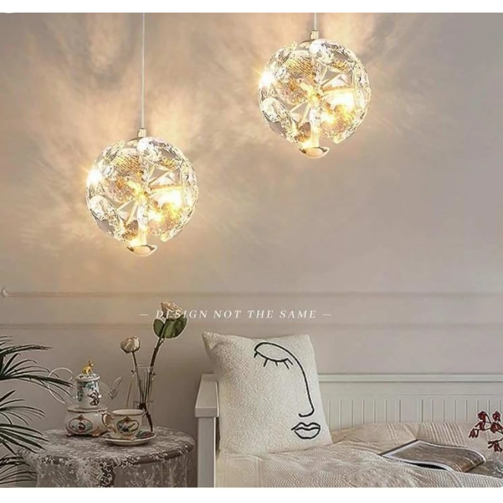 SHRI MAHAL ANTIQUES Flower Shape Round LED Crystal Chandelier Light for Living Room Bed Room Hall Pendant Lamp Ceiling Lamp (Gold, Clear