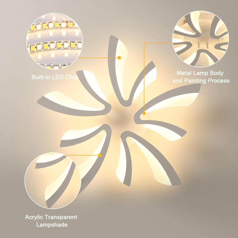 SHRI MAHAL ANTIQUES LED Ceiling Light 50W 5625LM Warm Light 3000K Acrylic Lamp with Remote for Living Room, Bedroom, with Remote
