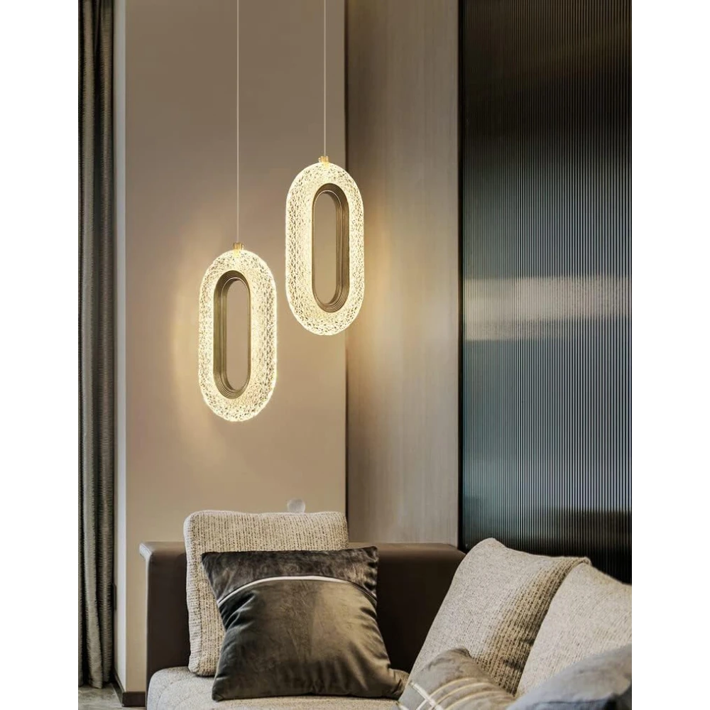 Led Glossy Gold Crystal Oval Long Pendant Lamp Ceiling Light - Warm White