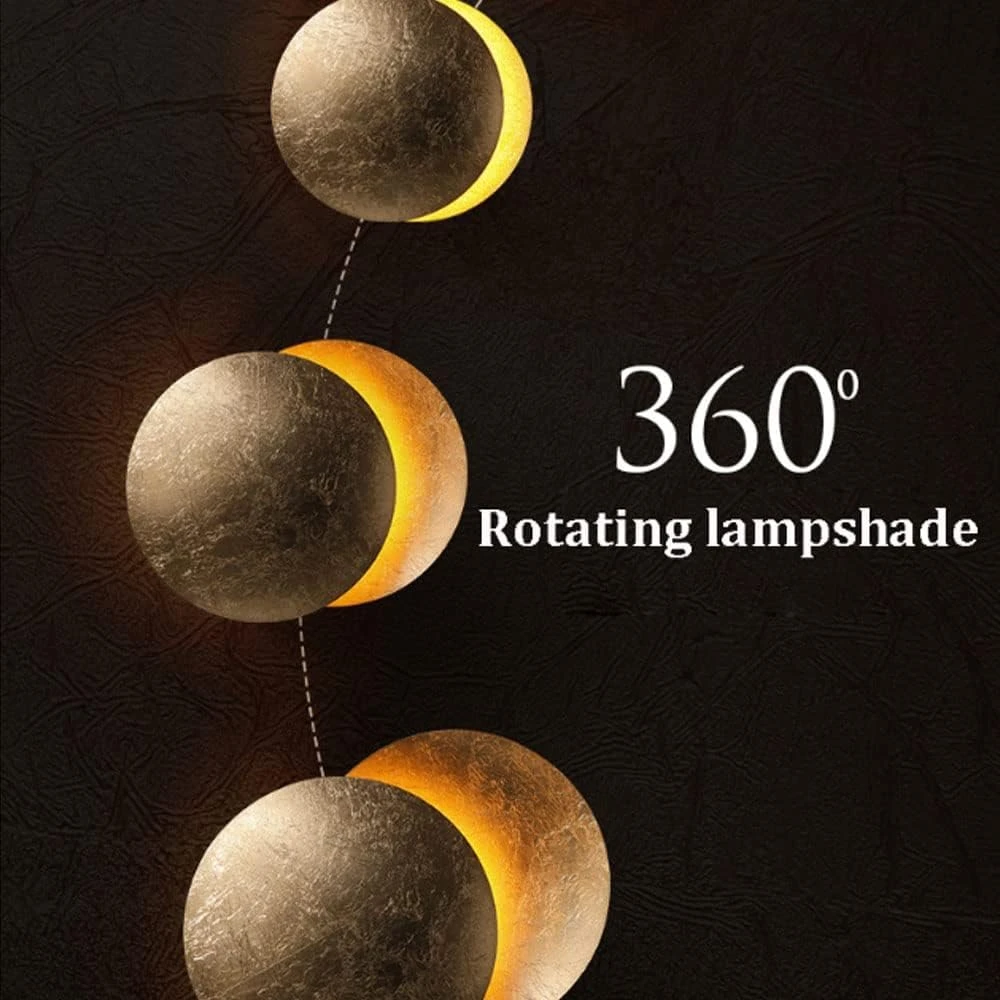 SHRI MAHAL ANTIQUES Indoor Wall Light Round Gold Copper Living Room Creative Moon Concept Solar Eclipse Wall Lamp Nordic Aisle Stairs Bedroom Bedside Sconces Hallway Corridor Lighting, 25cm
