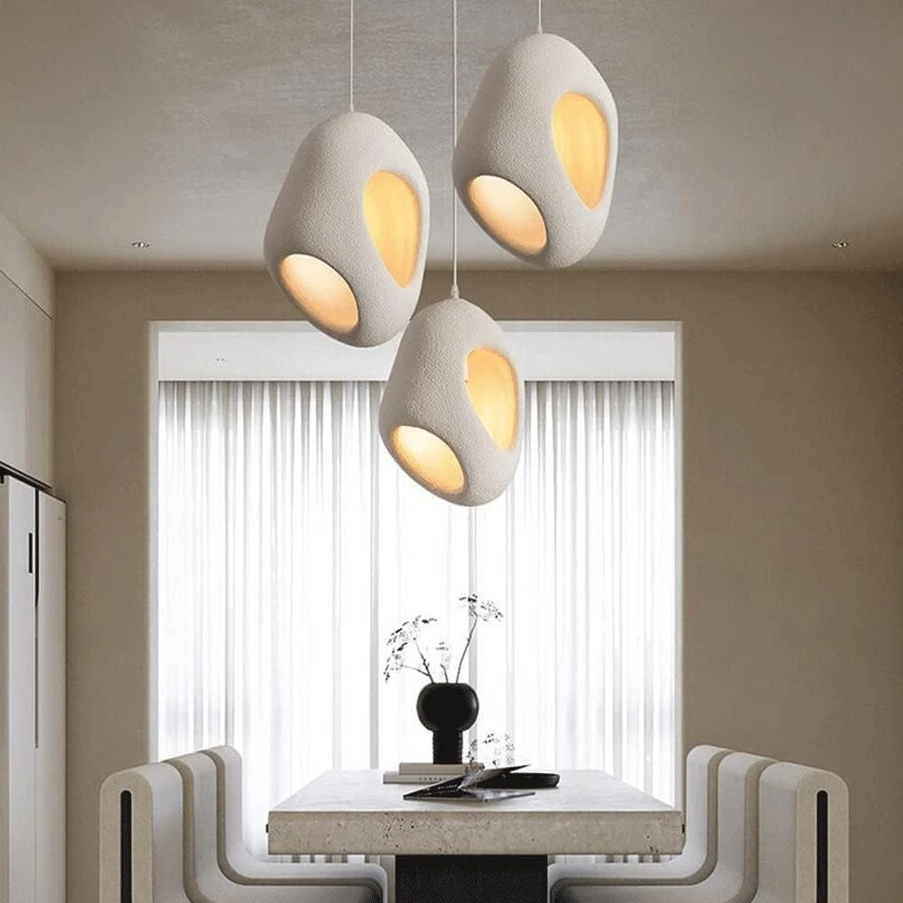 Nordic Simple Pendant Light, Japanese Style Hanging Lamp, Style Bird Nest Shape Hanging Light, Creative Bar Chandelier for Farmhouse Kitchen Island Dining Room Hallway (Color : White)