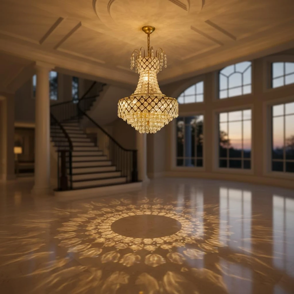 PRMOAGEN Designs Round Shape 300MM Golden Color S4 Diamond Cut White Crystal Standard Celling Pendant Lamp with 4 E14 Bulb Inluded Gold Light Chandelier for Bedroom (30 * 70 CM)