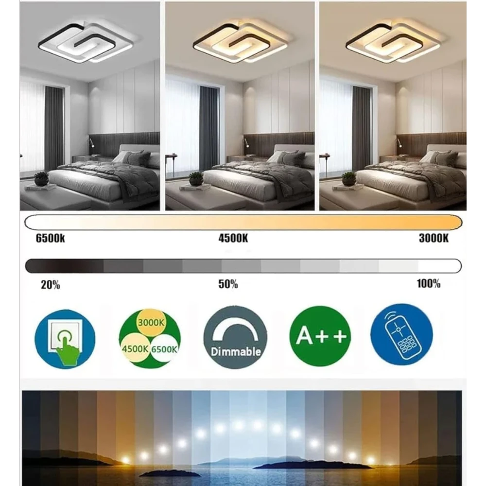 PRMOAGEN Modern Led Ceiling Light Fixture Dimmable with Remote Flush Mount Square 40W Ceiling Lamp for Bedroom Kitchen Salon Living Room Dining Room Office