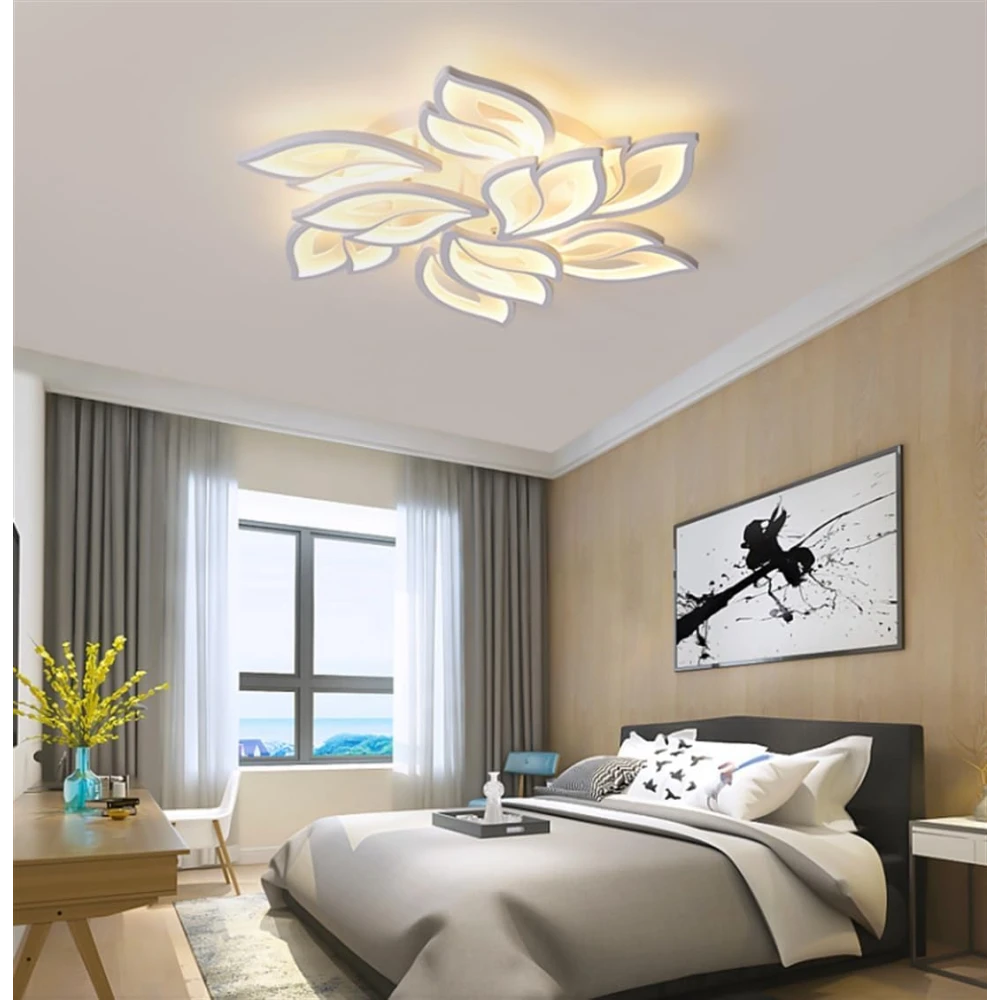 SHRI MAHAL ANTIQUES LED Ceiling Light Dimmable, Living Room Lamp with Remote Control, Brightness Color Changing Flower Design White Acrylic Shade for Dining Table Bedroom Chandelier