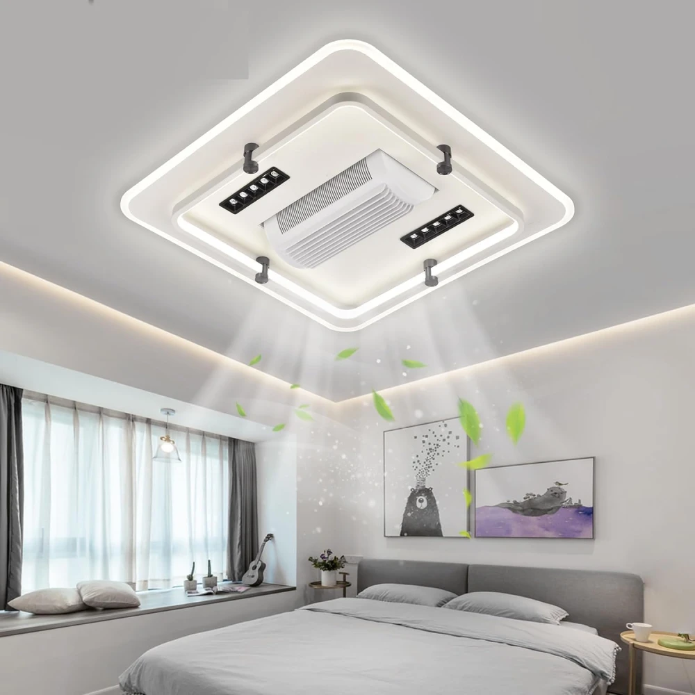 SHRI MAHAL ANTIQUES Smart Bladeless Ceiling Fan with LED Light, Remote Control, Dimmable Three-Color Lighting, Square Chandelier Ceiling Fan for Living Room, Bedroom, Hall & Indoor Spaces