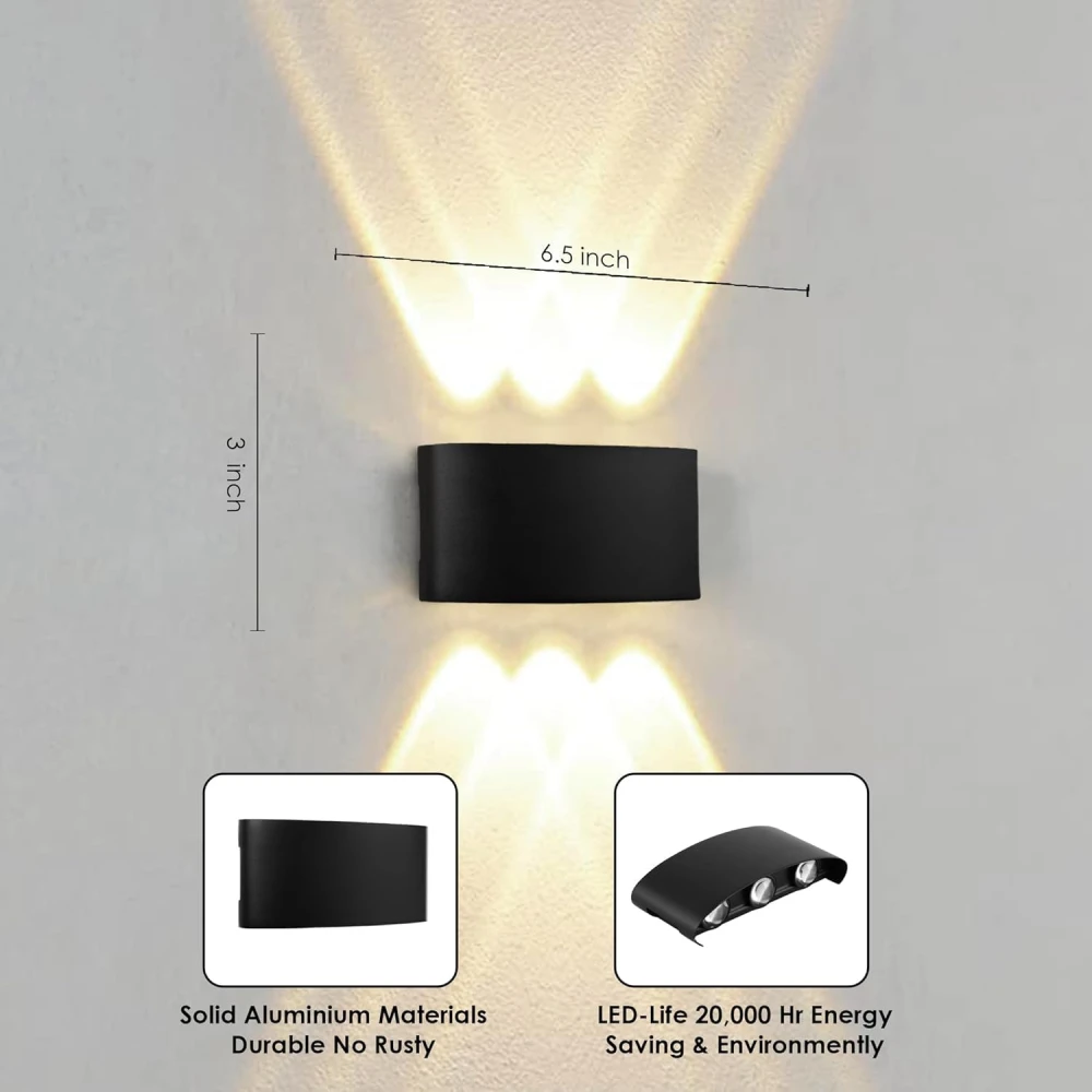6W Waterproof Led Wall Light for Home Decoration – Up Down 2-Way LED Wall Lamp | IP65 Outdoor Fancy Wall Lights for Balcony,Gate,Elevation,Garden,Patio | Decorative Wall Mount Light -Pack of 4