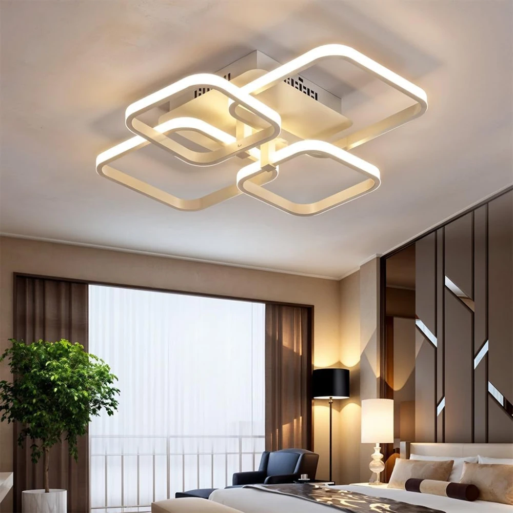 PRMOAGEN LED Ceiling Light with Remote Control, White Acrylic Modern 3-Color Ceiling Light Flush Mount for Living Room, Bedroom, 58x45x12cm