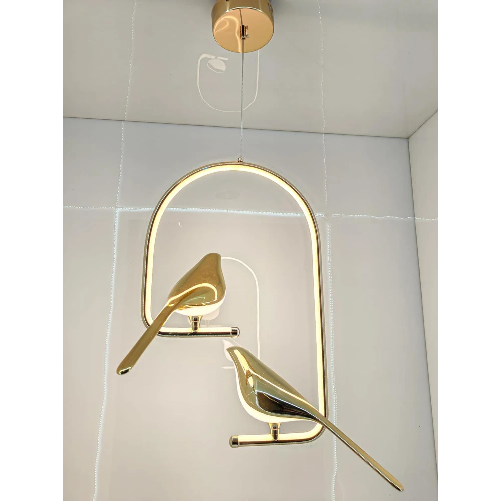 SHRI MAHAL ANTIQUES Modern Dual Bird LED Pendant Light – Elegant Gold Finish Hanging Chandelier for Living Room, Dining, Bedroom & Home Decor Lighting | Unique Artistic Ceiling Lamp Fixture