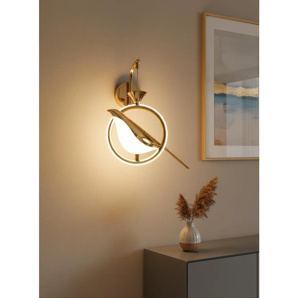 PRMOAGEN Modern Bird-Shaped LED Wall Light, Gold and White Sconce with Artistic Design, Energy-Efficient Decorative Lighting for Bedrooms, Living Rooms, and Hallways Stylish Accent Light Fixture
