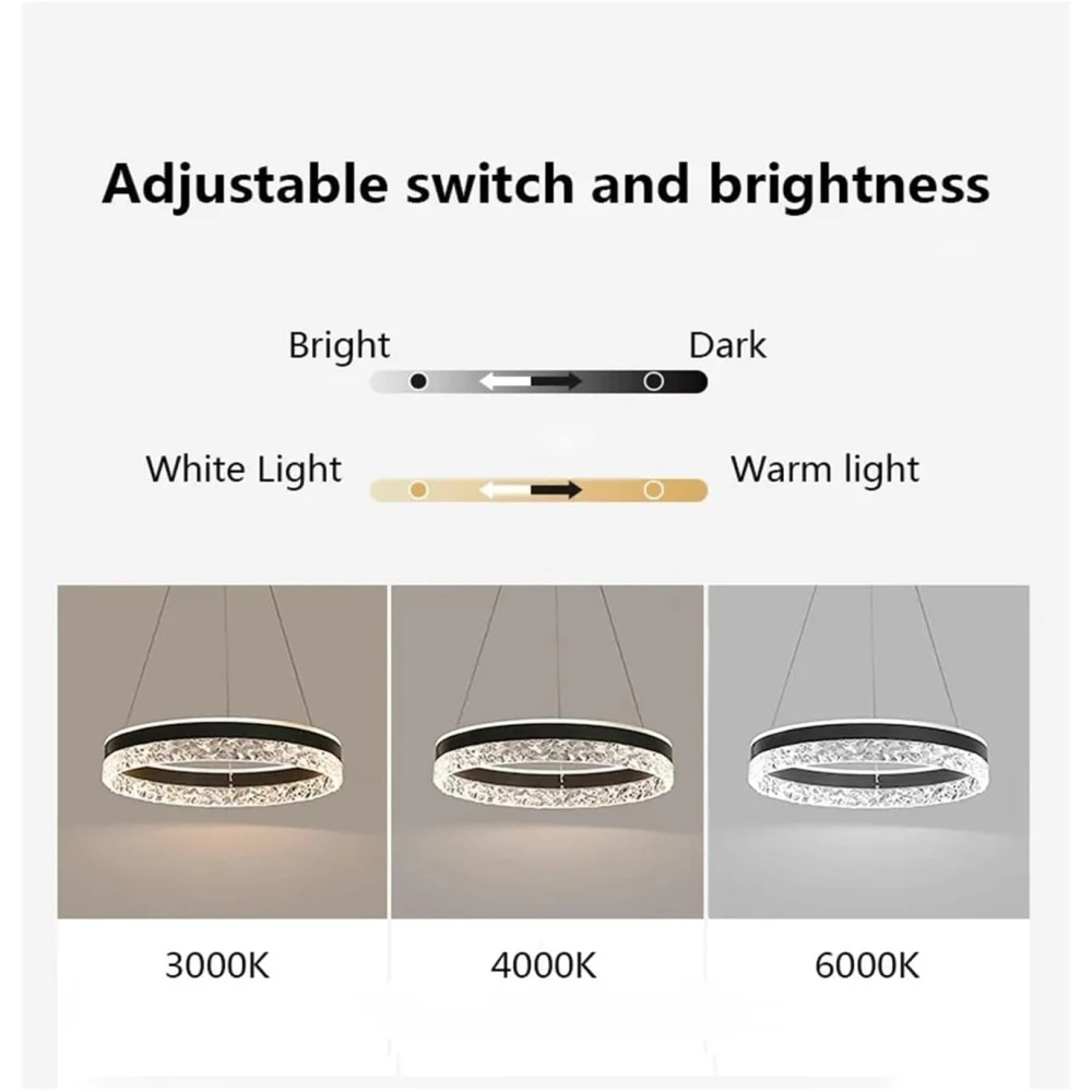 PRMOAGEN Modern Led Pendant lamp Home Lighting Crystal Rings Ceiling Mounted Chandelier Lighting Hanging Lamp, Pendant Lamp with Remote Controll
