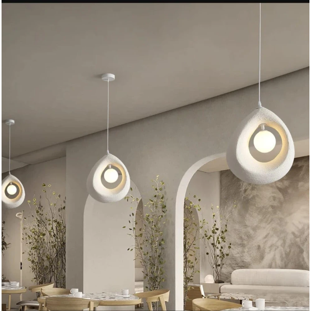PRMOAGEN Traditional Vintage High-Density Polystyrene Curved Egg-Shaped 1-Light Pendant Light for Bedroom & Living Room