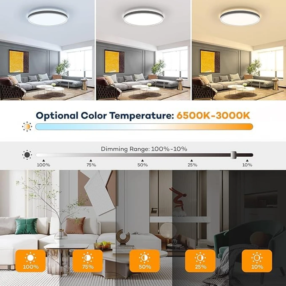 PRMOAGEN LED Flush Mount Ceiling Light Fixture with Remote Control, BLNAN 12 Inch 24W Round Low Profile Close to Ceiling Lights, 3000K-6500K Ultra Thin Modern Ceiling Lamp for Bedroom Kitchen