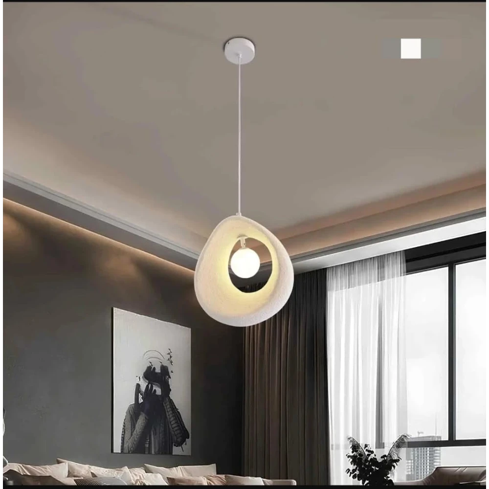 PRMOAGEN Traditional Vintage High-Density Polystyrene Curved Egg-Shaped 1-Light Pendant Light for Bedroom & Living Room