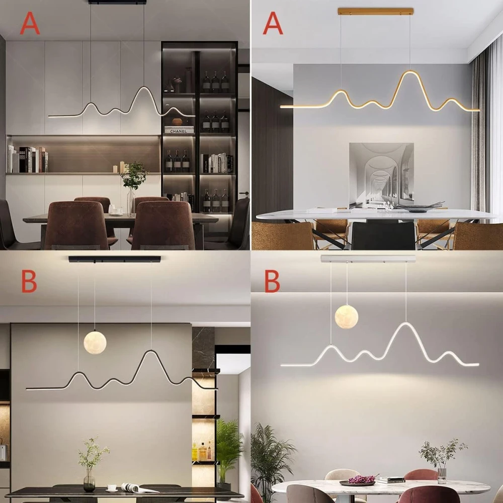 SHRI MAHAL ANTIQUES Aluminium LED Pendant Light, Linear Design Hanging Light Height Adjustable Ceiling Pendant Lights for Dining Room Living Room Bedroom (Three Color Temperature)
