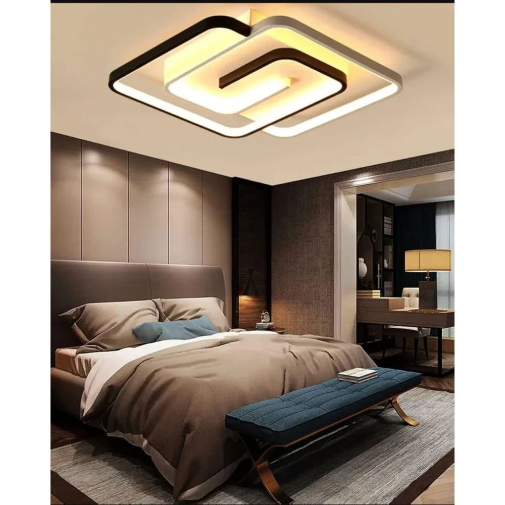 PRMOAGEN Modern Led Ceiling Light Fixture Dimmable with Remote Flush Mount Square 40W Ceiling Lamp for Bedroom Kitchen Salon Living Room Dining Room Office