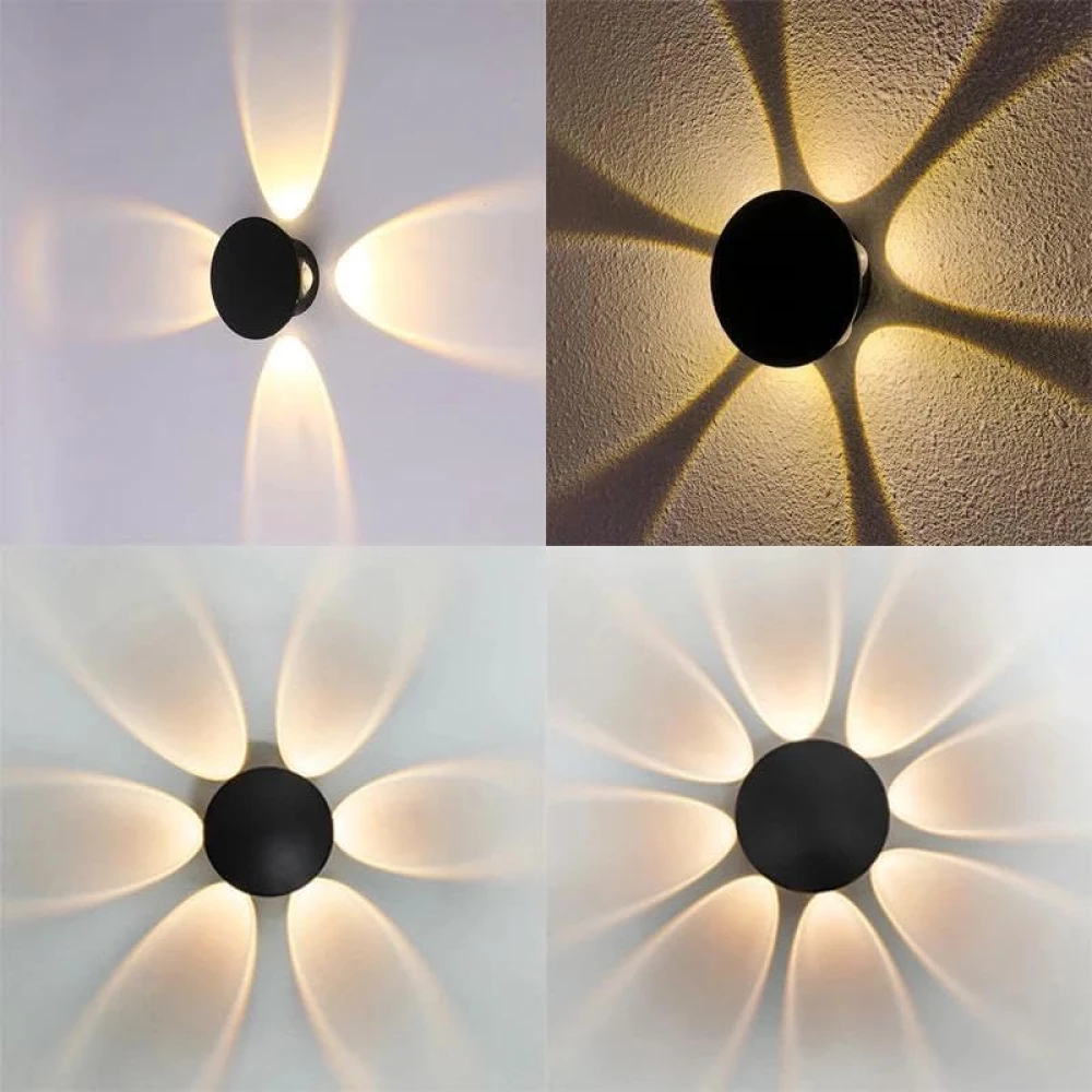 SHRI MAHAL ANTIQUES 12W Round (6 Way) Indoor/Outdoor LED Waterproof IP65 Exterior Wall Step Light (Warm White) Dining Hall/Fancy Light for Living Room, Pack of 1 Black