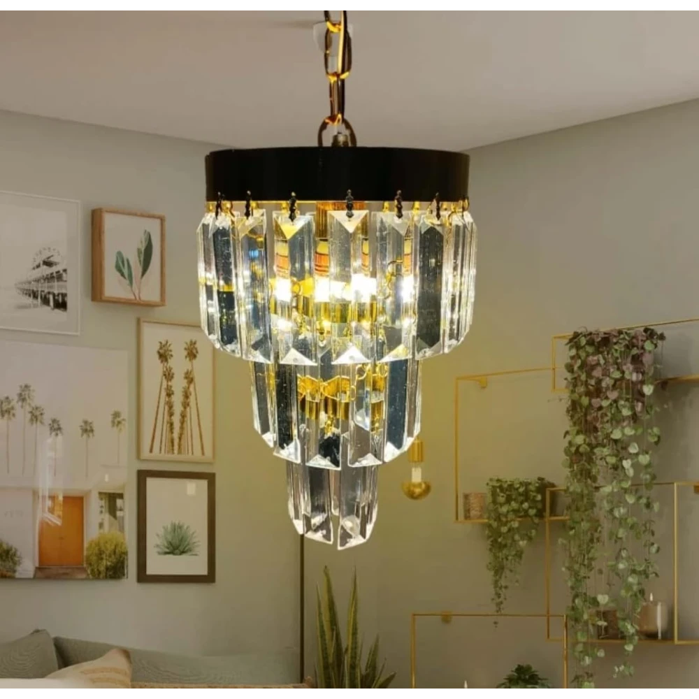 SHRI MAHAL ANTIQUES Round 160mm Crystal Chandelier for Home Decor, Jhumar for Ceiling, LED Bulb Included Chandelier Ceiling Lamp (Gold)