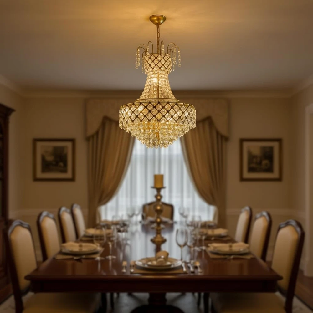 PRMOAGEN Designs Round Shape 300MM Golden Color S4 Diamond Cut White Crystal Standard Celling Pendant Lamp with 4 E14 Bulb Inluded Gold Light Chandelier for Bedroom (30 * 70 CM)