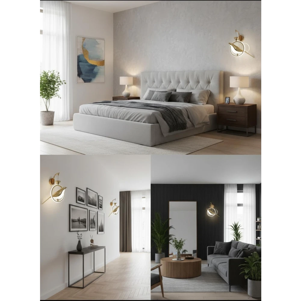 Modern Bird-Shaped LED Wall Light, Gold and White Sconce with Artistic Design, Energy-Efficient Decorative Lighting for Bedrooms, Living Rooms, and Hallways Stylish Accent Light Fixture