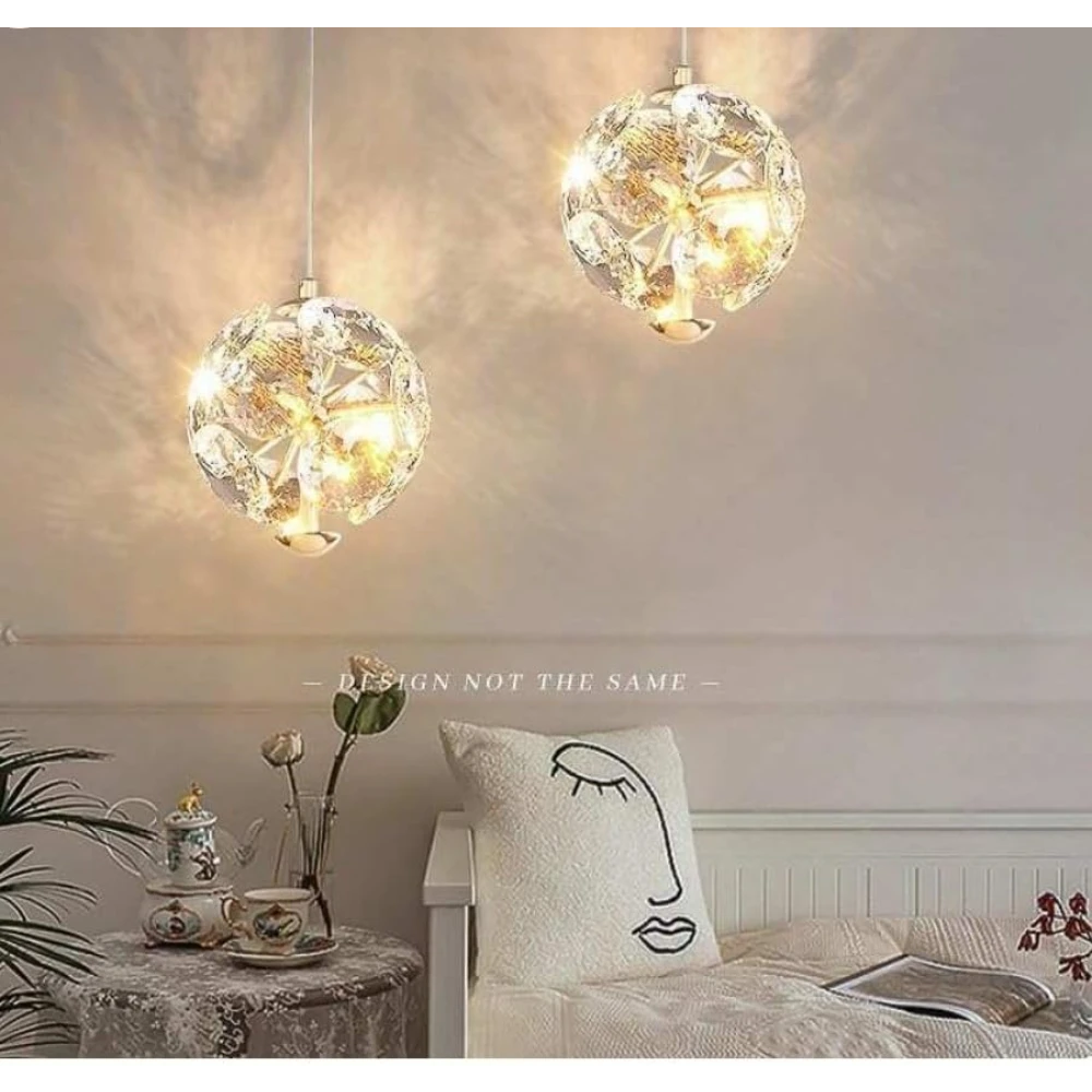 PRMOAGEN Flower Shape Round LED Crystal Chandelier Light for Living Room Bed Room Hall Pendant Lamp Ceiling Lamp (Gold, Clear