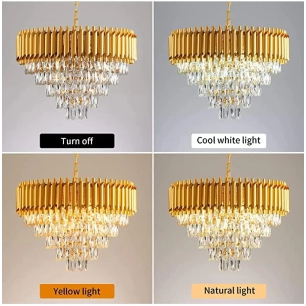 SHRI MAHAL ANTIQUES Crystal Gold Polish Metal 600mm Chandelier Hanging Ceiling Pendant jhoomer Chandelier Ceiling Lamp (Gold)
