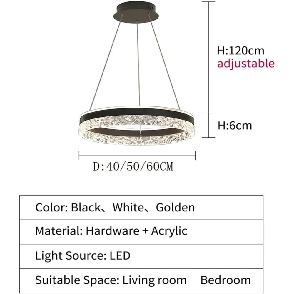 PRMOAGEN Modern Led Pendant lamp Home Lighting Crystal Rings Ceiling Mounted Chandelier Lighting Hanging Lamp, Pendant Lamp with Remote Controll