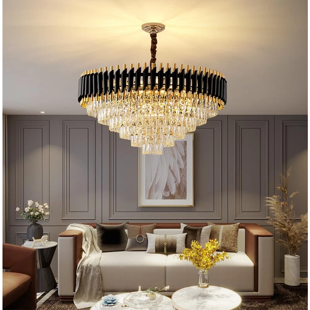 SHRI MAHAL ANTIQUES 600 MM Black Mamra Crystal Chandelier Light for Living Room Bed Room Hall