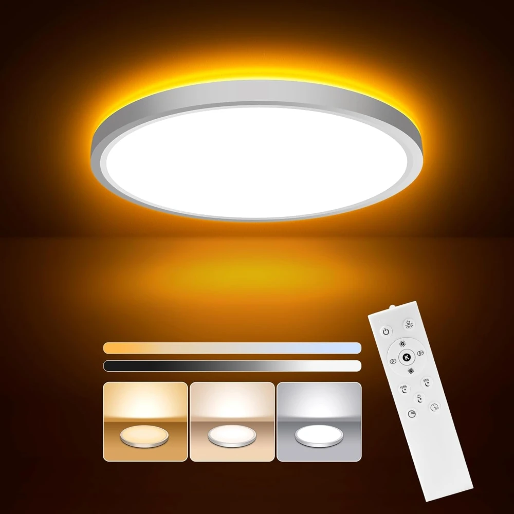 SHRI MAHAL ANTIQUES Dimmable with Remote Control - 18 W Diameter 22 cm Ceiling Light + 1700 K Night Light in Warm White - LED Ceiling Light Flat for Living Room, Bedroom and Hallway