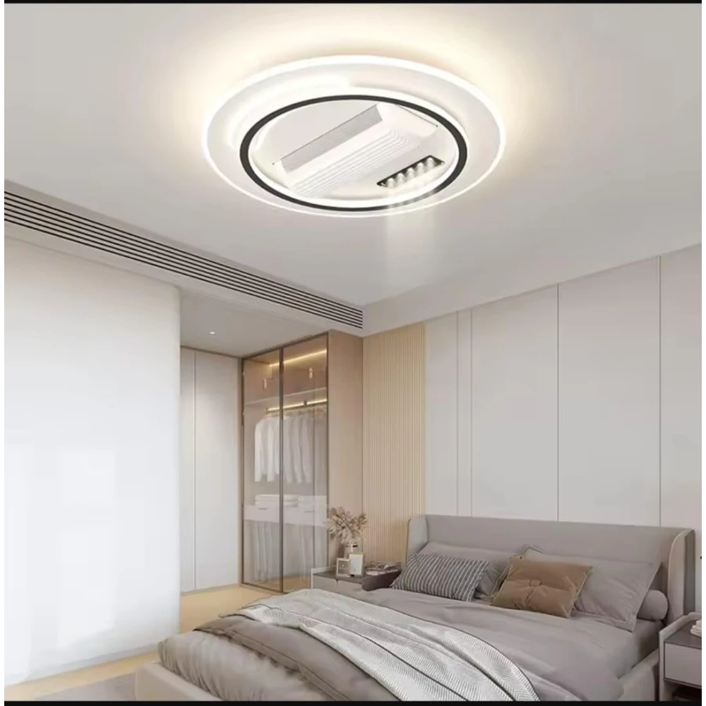 PRMOAGEN Luxury Bladeless Ceiling Fan with Integrated LED Lighting | Remote Control | Chandelier for Living Room Bed Room Hall Hotel