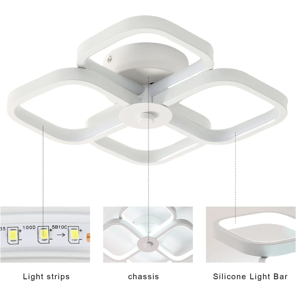Modern LED Ceiling Light, 24 cm Single White Double Layer Square Cross Ceiling Lamp, 32 W 6000 K Cool White Interior LED Ceiling Lighting for Bedroom, Hallway, Entrance, Porch (4 Lights)