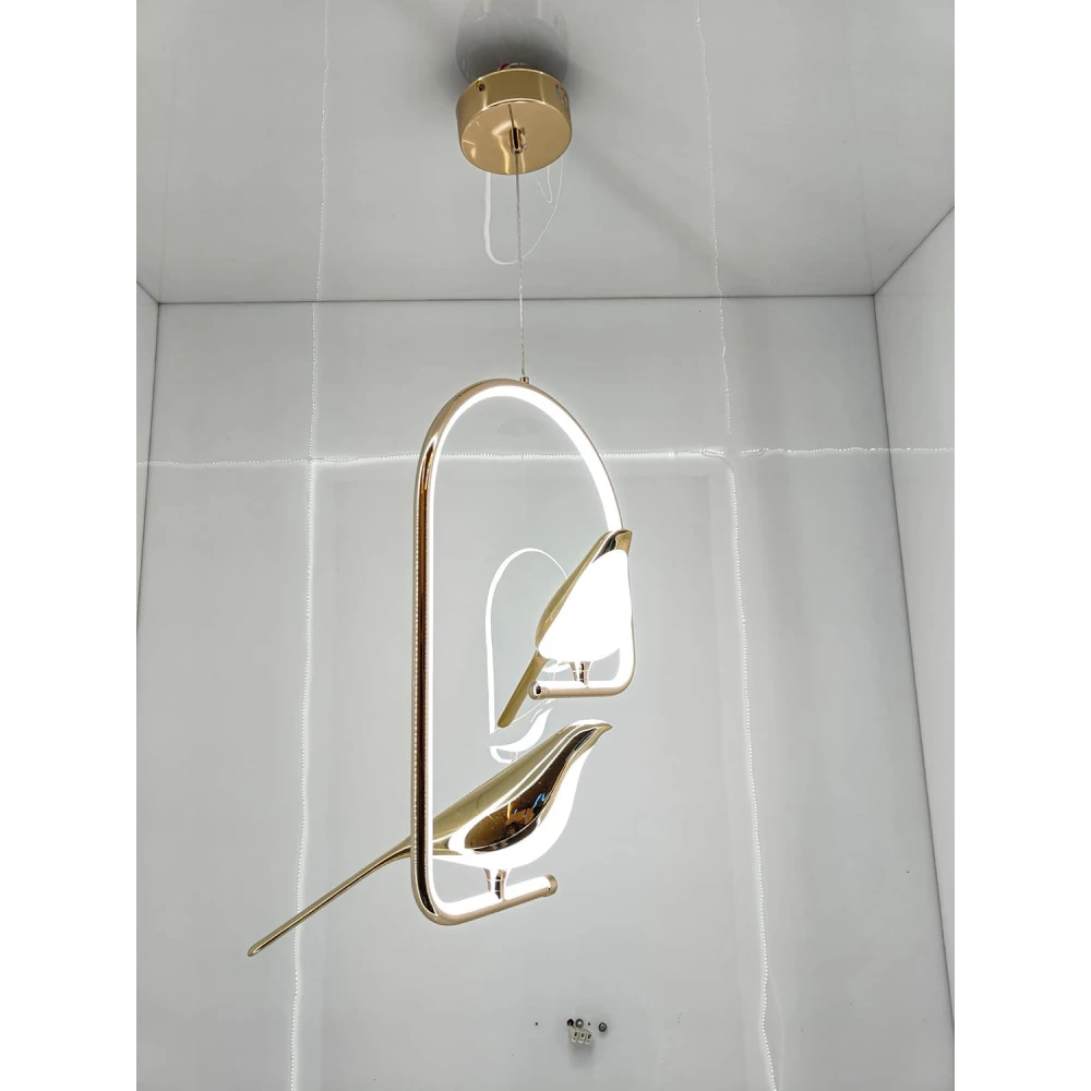 PRMOAGEN Modern Dual Bird LED Pendant Light – Elegant Gold Finish Hanging Chandelier for Living Room, Dining, Bedroom & Home Decor Lighting | Unique Artistic Ceiling Lamp Fixture