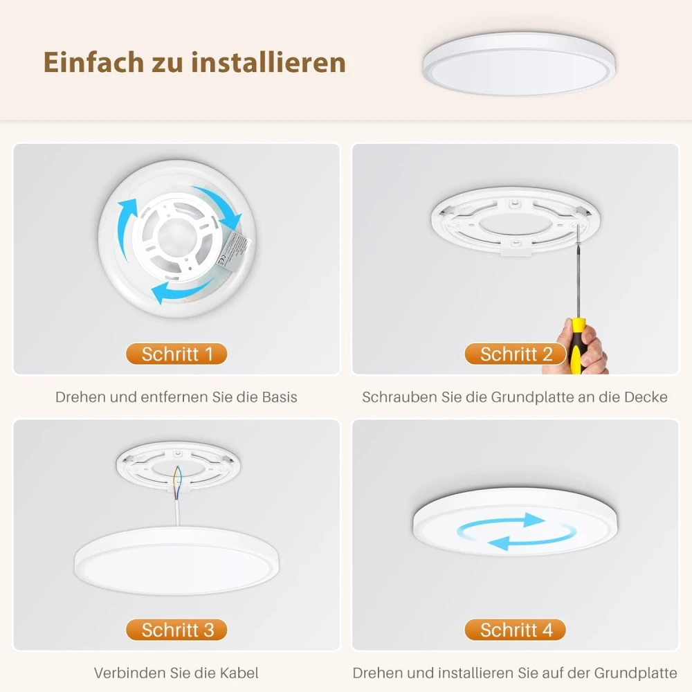 LED Light Dimmable with Remote Control - 18 W Diameter 22 cm Ceiling Light + 1700 K Night Light in Warm White - LED Ceiling Light Flat for Living Room, Bedroom and Hallway (White, Pack