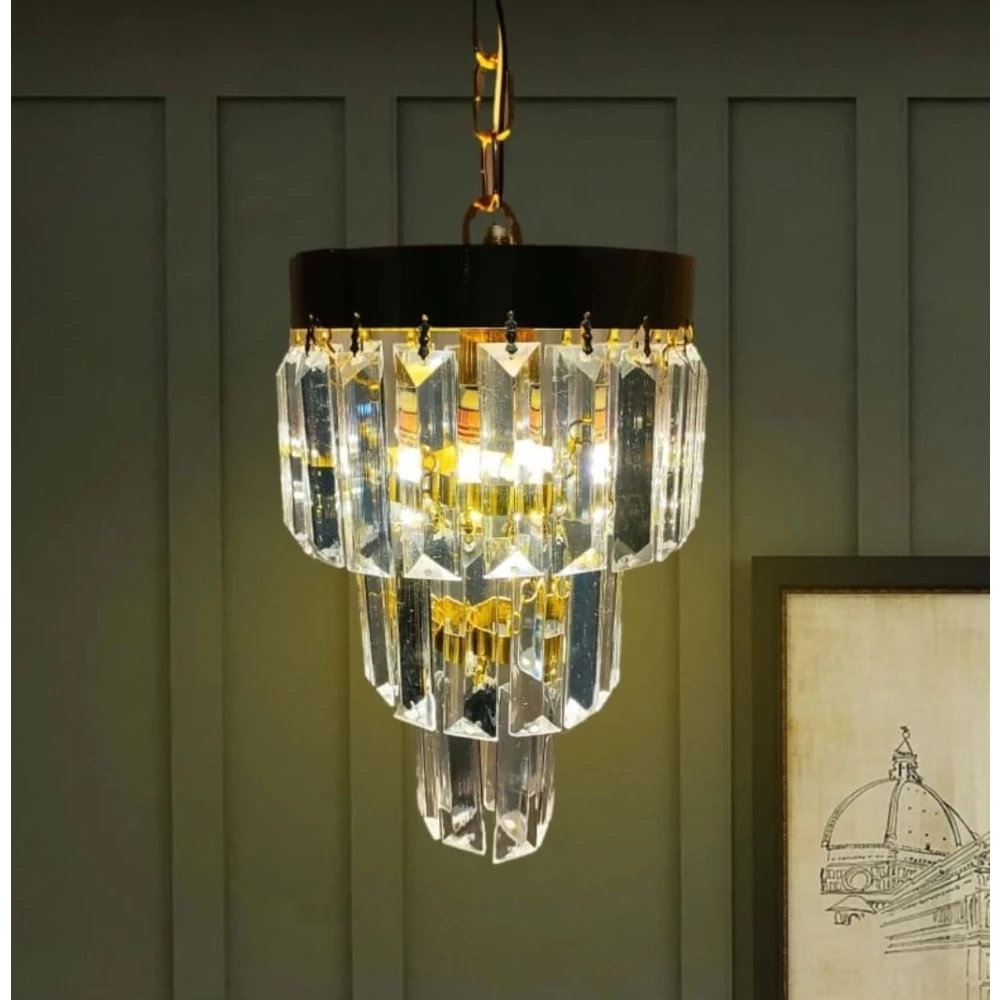 SHRI MAHAL ANTIQUES Round 160mm Crystal Chandelier for Home Decor, Jhumar for Ceiling, LED Bulb Included Chandelier Ceiling Lamp (Gold)
