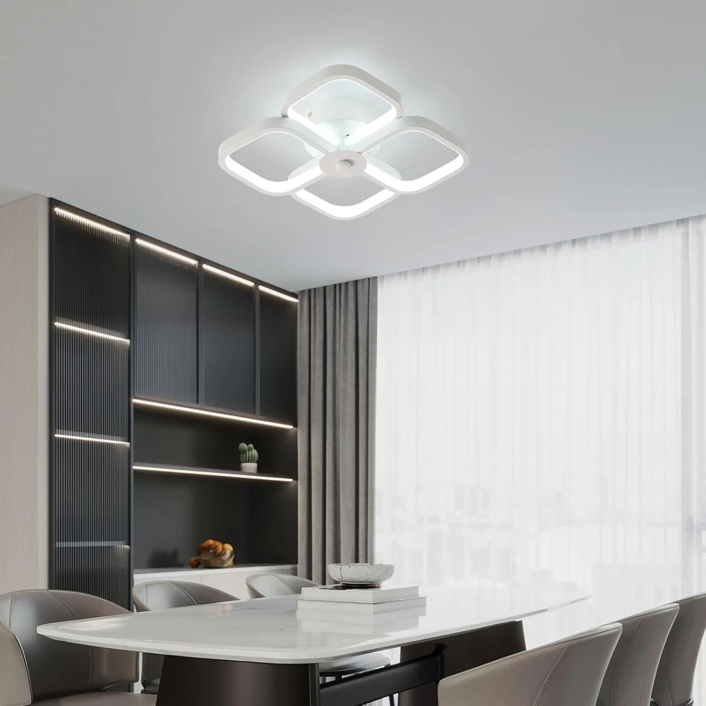 Modern LED Ceiling Light, 24 cm Single White Double Layer Square Cross Ceiling Lamp, 32 W 6000 K Cool White Interior LED Ceiling Lighting for Bedroom, Hallway, Entrance, Porch (4 Lights)