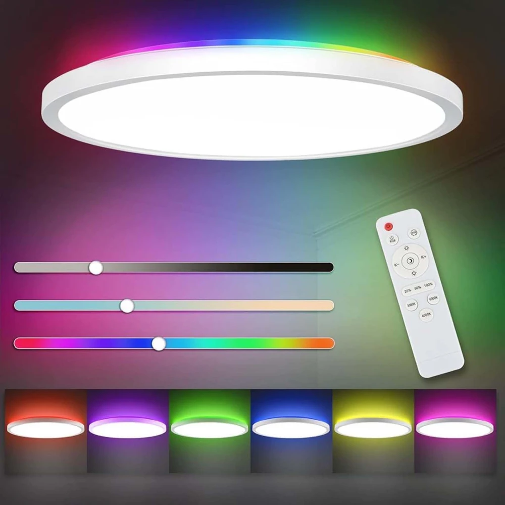 PRMOAGEN LED Ceiling Light with Remote Control, 12Inch 24W Bright 3200lm, Backlight Round Close to Ceiling Lamp Modern Ultra-Thin 3000-6500K for Bedroom Living Room- Pack of 1