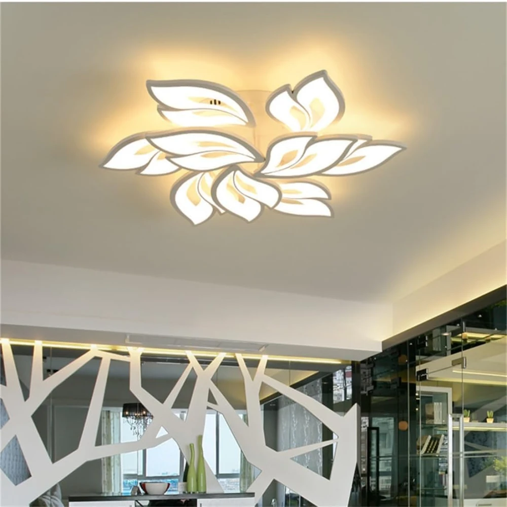 SHRI MAHAL ANTIQUES LED Ceiling Light Dimmable, Living Room Lamp with Remote Control, Brightness Color Changing Flower Design White Acrylic Shade for Dining Table Bedroom Chandelier